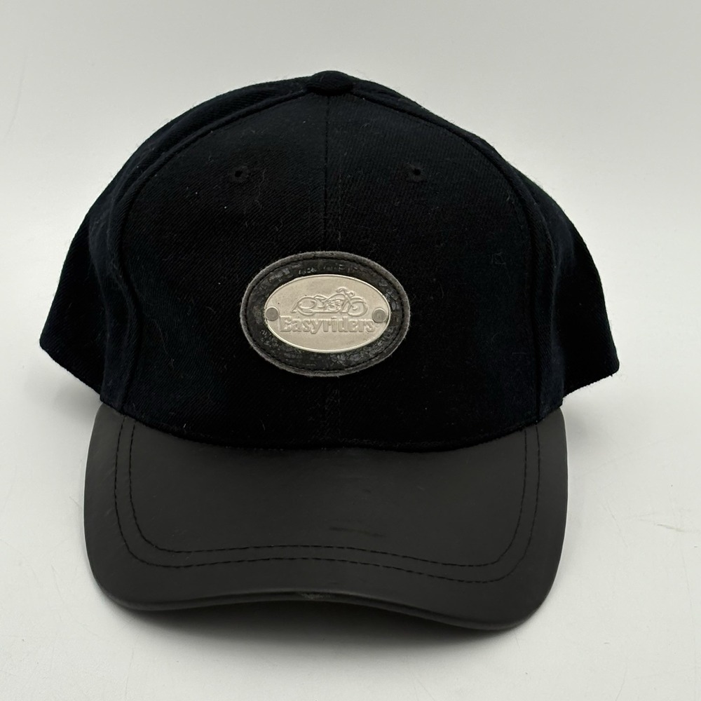 Easyriders Hat American Needle‎ Black Leather Bill Metal Logo Motorcycle Cap